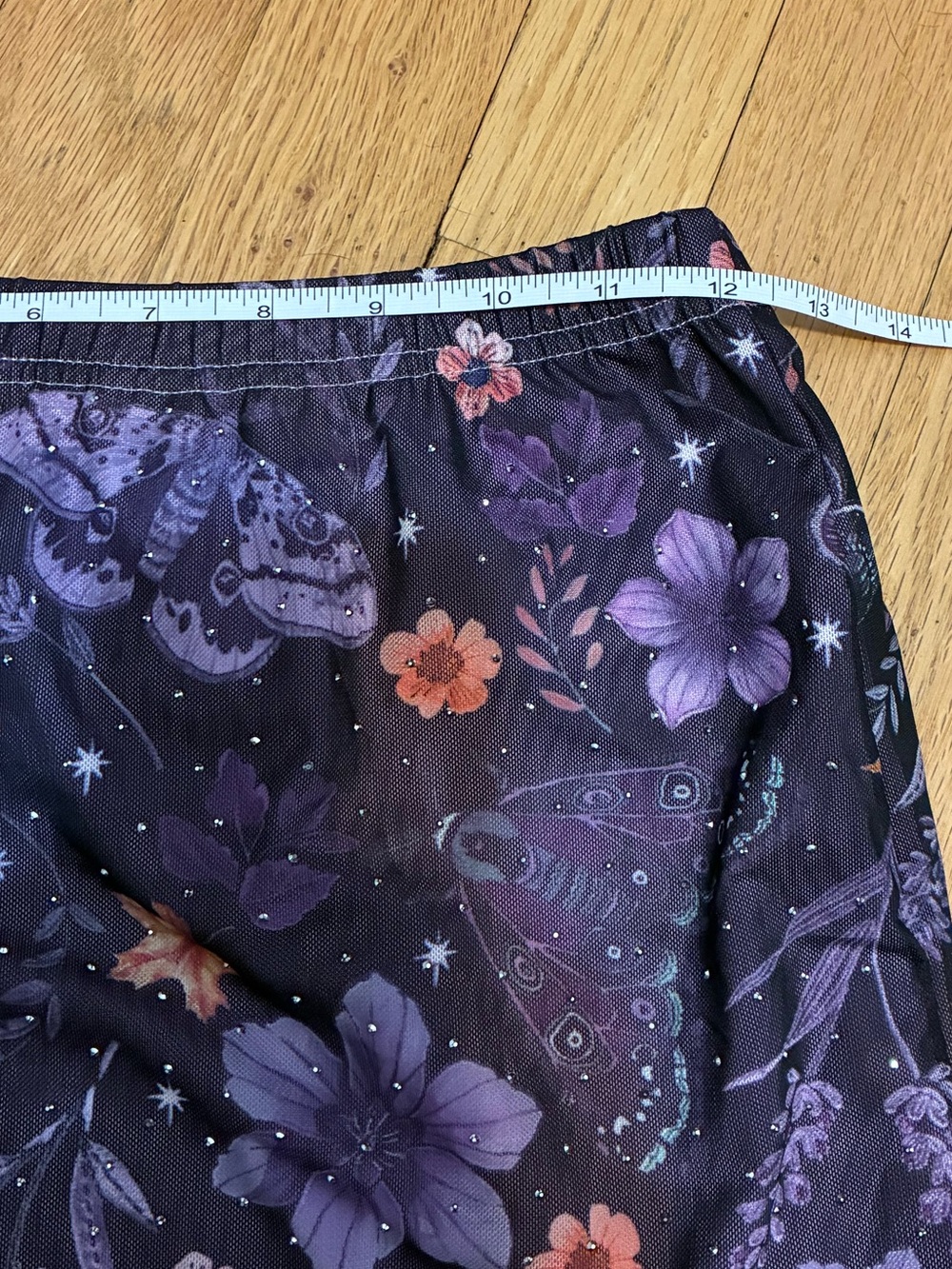 Whimsigoth Purple Floral Asymetrical Maxi Skirt with Tie Waist and Rhinestones - Picture 8 of 11